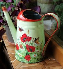 Metal Galvanized Watering Can Decoupage Modern Vase Decorative Camomile Poppy Flower Garden Water Ca Watering Can Painted Milk Cans Vases Decor