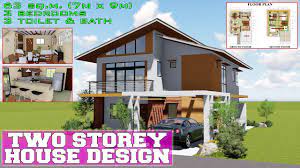 Modern Two Storey House Design With 3 Bedrooms 63 Sq M 7mx9m Youtube House Design Two Storey House Modern Style House Plans