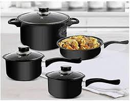 Batería de ollas 7 Piezas – Royal Mark - $29.000 Cantidad: 3u Disponibles  Batería de cocina de 7 piezas anti-adherente, equipada con 3 tapas  fabricadas en vidrio templado con válvula de desbordamiento,