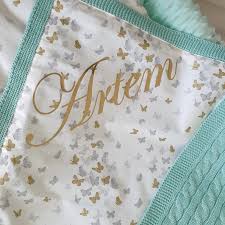 Receiving blankets are baby blankets that are 9. Mint Knitted Blanket Baby Blanket With Name Gold Butterflies Etsy Personalized Baby Blankets Custom Baby Blanket Knitted Baby Blankets