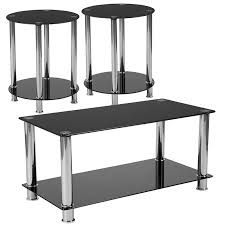 Add style to your home, with pieces that add to your decor while providing hidden storage. Riverside Collection 3 Piece Coffee And End Table Set With Black Glass Tops And Stainless Steel Frames Restaurant Furniture Org