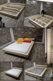 Floating Wood Bed 160x200 10x16cm Pine Wood 10x16cm 160x200 Bed Floating Pine Wood Bedframe Bed Frame Design Floating Bed Frame Wood Bed Frame