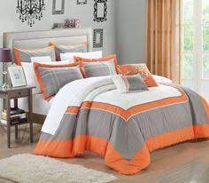 Orange, aqua/teal/turquoise & gray rag quilt/blanket! 44 Orange Bedding Ideas Orange Bedding Bed Comforters Bedding Set