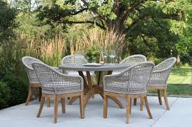 Grey Composite Teak Dining Table Rope Teak Dining Chair With Sunbrella Cushion Patio Dining Table Outdoor Wood Furniture Teak Dining Chairs