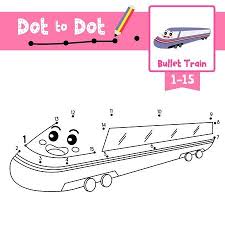 Learning colors with colors train. Dot To Dot Educational Game And Coloring Book Of Cute Bullet Train Cartoon Character Perspective View Transportations For Preschool Kids Activity About Learning Counting Number 1 15 And Handwriting Practice Worksheet Vector Illustration
