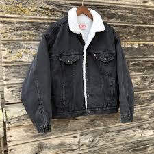Vintage Levi S Sherpa Trucker Jacket Black Denim Grunge Coat Warm 90s Levis Faded Black Jean Jacket Bomber 80s Red Tab Levi Men L Large 48 Faded Black Jeans Black Jean Jacket