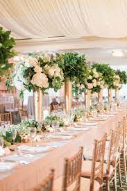 This Oscar De La Renta Gown Set The Scene For A Classic Seaside Weding Green Gold Weddings Gold Wedding Decorations White Wedding Flowers