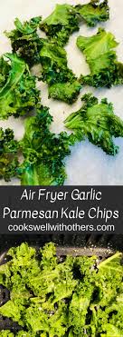 Air Fryer Garlic Parmesan Kale Chips Cooks Well With Others Recipe Kale Chips Kale Chip Recipes Air Fryer Recipes Healthy