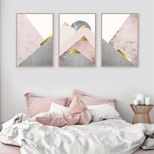 Scandinavian Style Set Of 3 Mountain Triptych Prints In Blush Pink Grey And Gold Scandi Minimalist Mountain Poster Set Pink Bedroom Wall Art Pink Bedroom Walls Bedroom Wall Art Pink Walls