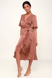 Wrapped Up In Love Mauve Satin Faux Wrap Midi Dress Wrap Dress Midi Satin Wrap Dress Satin Dresses