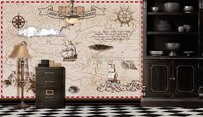 Nautical Maps With Old Sailboat Wallpaper Mural