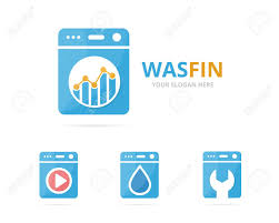 Set Of Laundry Logo Combination Washing Machine And Finance