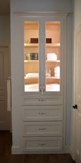 Crisp Clean Master Bath Reno Glass Cabinet Doors Glass Shelves In Bathroom Linen Cabinet