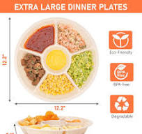 LUVCOSY 40 Pcs Disposable Divided Serving Trays & Platters, Eco-Friendly Cornstarch Veggie Appetizer Tray with 6 Deep Compartments, 12'' Chip and Dip ...