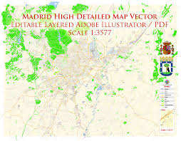 Madrid map, the capital of spain presenting the important places, educational institutes, roads, highways, airports, hotels, attraction, etc. Madrid Spain Map Vector Exact City Plan High Detailed Street Map Editable Adobe Illustrator In Layers