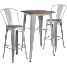 If you're short on counters or cabinets in the kitchen, a pub table set can provide plenty of room for small appliances and everyday dinnerware. Flash Furniture 23 5 Square Silver Metal Bar Table Set With Wood Top And 2 Stools Ch Wd Tbch 2 Gg