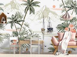 Beautiful Tropical Wallpaper Amazon Green Leaves Wallpaper Etsy Green Leaf Wallpaper Leaf Wallpaper Tropical Wallpaper