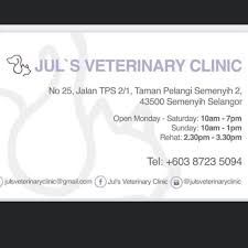 Klinik haiwan & surgeri taman equine(hq) no 40, jalan bpp 8/3, bandar putra permai, 43300 seri kembangan, selangor. Jul S Veterinary Clinic Home Facebook