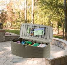 A sturdy outdoor storage box keeps items safe outside in any weather and is a great way to hide anything including patio cushions, garden tools and toys. Amazon Com Rubbermaid Deck Box With Seat Extra Large 120 Gal 16 Cu Ft Sandstone 5e39 Outdoor Patio Storage Box Patio Storage Outdoor Storage Boxes