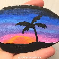 Paint a mountain sunset (for beginners) : 16 Easy Summer Themed Rocks You Will Love To Recreate