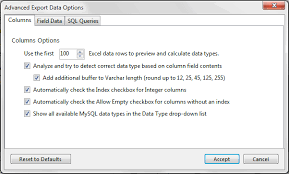 Mysql Mysql For Excel Guide 7 2 Export Advanced Options