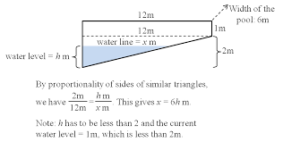 1 meter is equal to 3.28084 feet: A Swimming Pool Is 12 Meters Long 6 Meters Wide 1 Meter Deep At The Shallow End And 3 Meters Deep At The Deep End Water Is Being Pumped Into The Pool