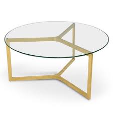 Round coffee table, glass table with black iron frame, living room table, sofa table, robust tempered glass, stable, 2 layers 5mm thick. Janet Glass Round Coffee Table Gold Base