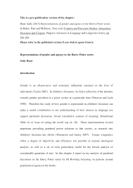 Pdf Representations Of Gender And Agency In The Harry Potter Series