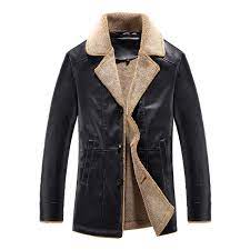 Mens Pu Leather Fleece Lined Thickened Warm Solid Color Suit Collar Casual Shearling Coat Leather Jacket Style Mens Coats Leather Jacket Men