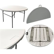 Harbour Housewares Round Trestle Folding Table 4 Foot Diameter Table Foldable Table Trestle Table