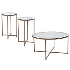 Each piece is made with a tubular steel frame in a black hue, and features crossbar stretchers for a striking and architectural look. Flash Furniture Greenwich Collection 3 Piece Coffee And End Table Set With Glass Tops And Matte Gold Frames Buy Online In Antigua And Barbuda At Antigua Desertcart Com Productid 79963382