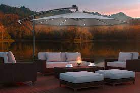 3m banana parasol patio umbrella sun shade shelter with petal base. Led Banana Parasol Garden Deals In London