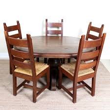 Liberty and co, a pair of arts & crafts ladder back side chairs with the original finely laid rushed seats and stylish simple upright details to the fronts, uniting the front stretcher. Antique Oak Dining Table And 5 Chairs Country Arts Crafts Rustic Rush Country Vinterior