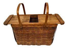 Rare Vintage Sliding Top Picnic Basket On Chairish Com Vintage Picnic Basket Picnic Basket Picnic