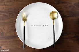 Download Premium Psd Of With Plate Mockup On A Wooden Table 531975 Wooden Tables Gold Cutlery Table Setting Plates