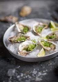 Oysters With Spicy Cucumber Lime Granita Drizzle And Dip Recipe Venison Recipes Oysters Shellfish Recipes