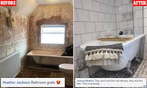 Maybe you would like to learn more about one of these? Thrifty Homeowner Transforms Her Bathroom Using Vinyl Flooring From B M And Stickers From Ebay Daily Mail Online