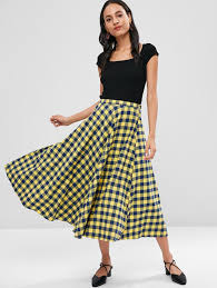 Black And Yellow Checkered Skirt Checkered Full Midi Skirt Multi Full Midi Skirt Midi Skirt Checkered Skirt