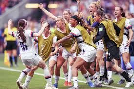 Rose Lavelle 16 Left Is Congratulated By Her Uswnt Mates On The Sideline After Scoring The Second Goal For Usa In The 2019 W Uswnt Cup Final World Cup Final