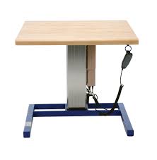 The tabletop is adjustable for different sloping positions and height adjustable to suit the specific physical needs of the person in. Linear Actuated Adjustable Height Work Bench Product Page