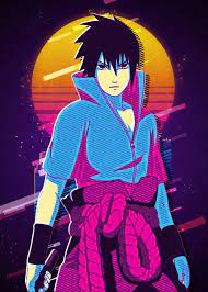 Retro Sasuke With Sword Poster By Radiant Enterprise Displate Naruto And Sasuke Wallpaper Naruto Painting Anime