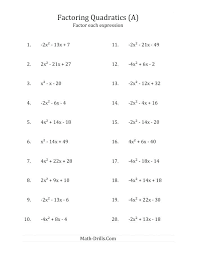 Select number of each type of equations: Grade 9 Algebra Worksheets Pdf Algebra Worksheets Factoring Quadratics Quadratics