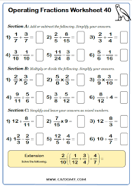 Operating Fractions Worksheet Fractions Worksheets Learning Mathematics Fractions