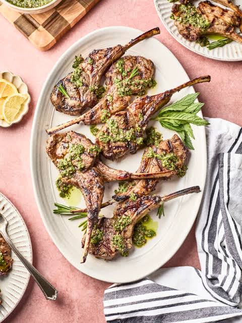 Grilled Rosemary Lamb Chops with Green Olive Salsa Verde - Simply Whisked