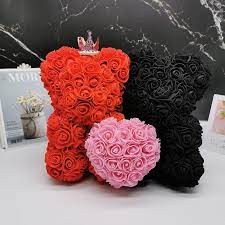 Rose Teddy Bear Shaped Artificial Flower Red Black Acessorios Femininos Vasos