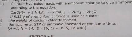 It is a white, caustic, alkaline, crystalline solid at room temperature. Ii Calcium Hydroxide Reacts With Ammonium Chloride To Give Ammonia According To The Equation Ca Oh 2 2 Nh4cl Cacl2 2nh3 2h20 If 5 35 G Of Ammonium Chloride Is Used