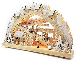 Wichtelstube Kollektion Echtholz Led Schwibbogen Mit Timer Winterlandschaft Im Erzgebirge Original Leuchter Schwippbogen Schwibbogen Lichterbogen Schwippbogen