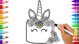 Rainbow so cute unicorn cake coloring pages. How To Draw A Unicorn Cake For Kids Rainbow Unicorn Cake Coloring Page Like Nerdy Nummies Youtube