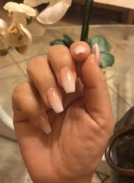 Acrylic Coffins Shaped Hand Filed Pink And White Ombre By Lam At Glamor Nails Spa In Litchfield Arizona Nail Colors Pink Tip Nails Nails