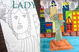 Statue of liberty, new york drawing. Lady Liberty With Watercolor Or Newspaper Deep Space Sparkle